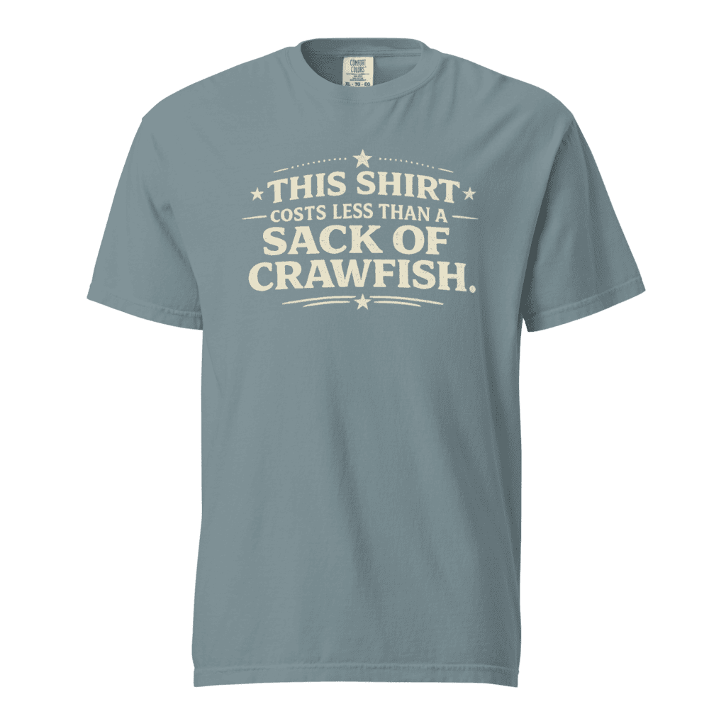 Humorous Cajun T-shirt with Louisiana fishing joke and design.