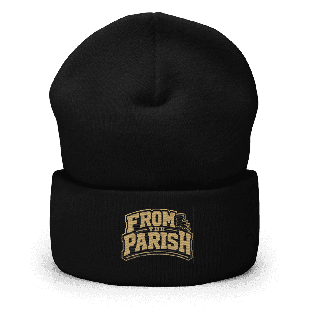 Black beanie with 'From the Parish' Louisiana-themed logo for Cajun culture.
