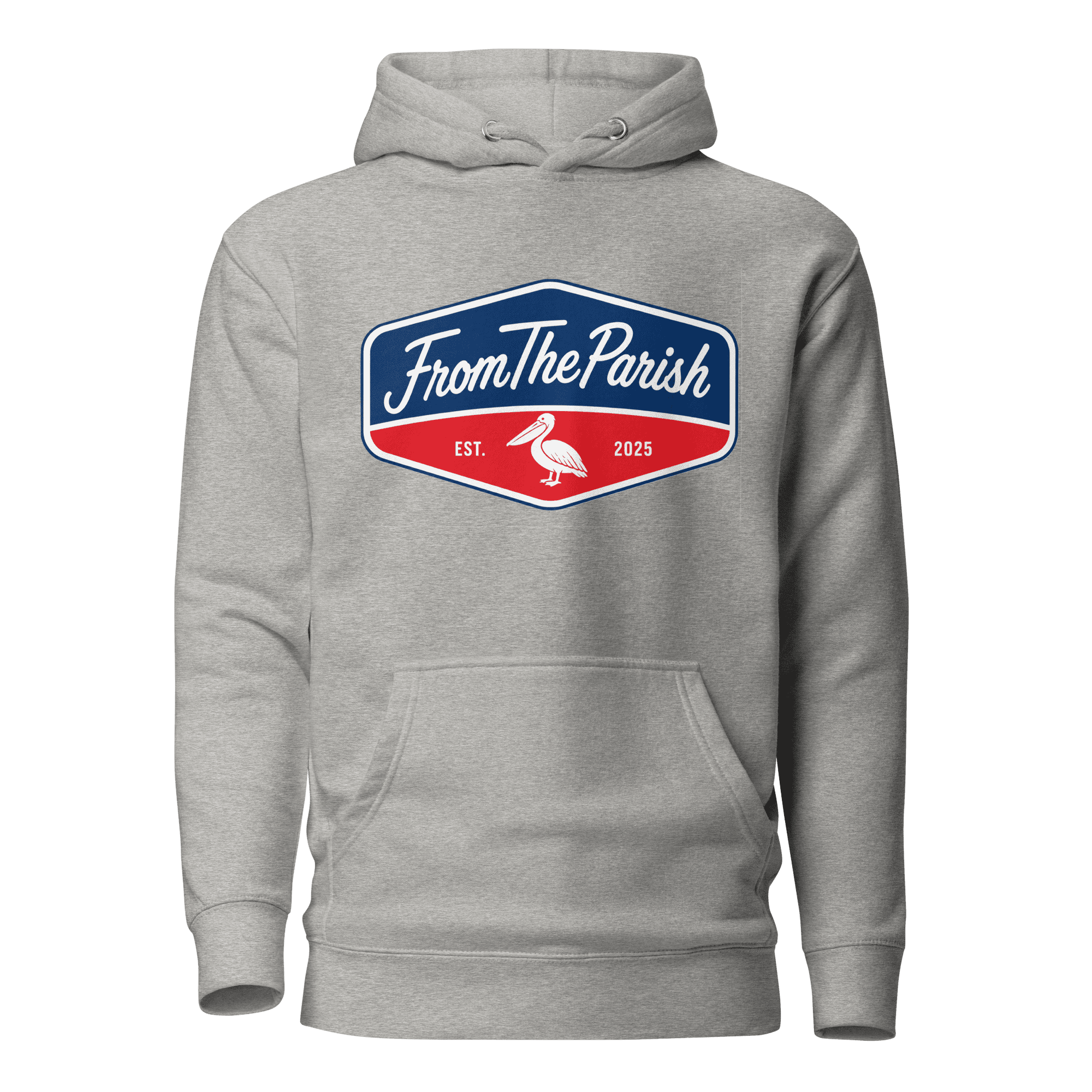 Gray hoodie with Louisiana-themed From The Parish logo and design.