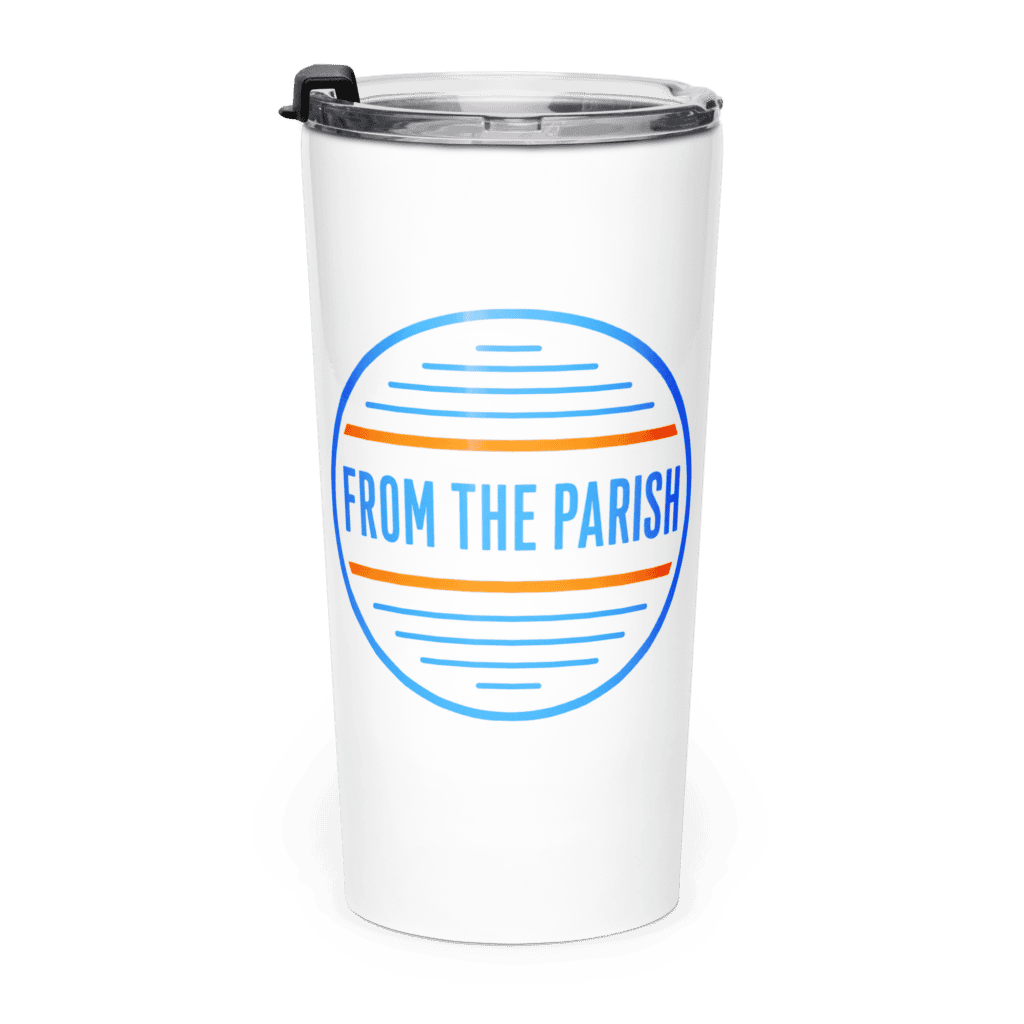 Louisiana-themed travel tumbler with 'From the Parish' logo in blue and orange.