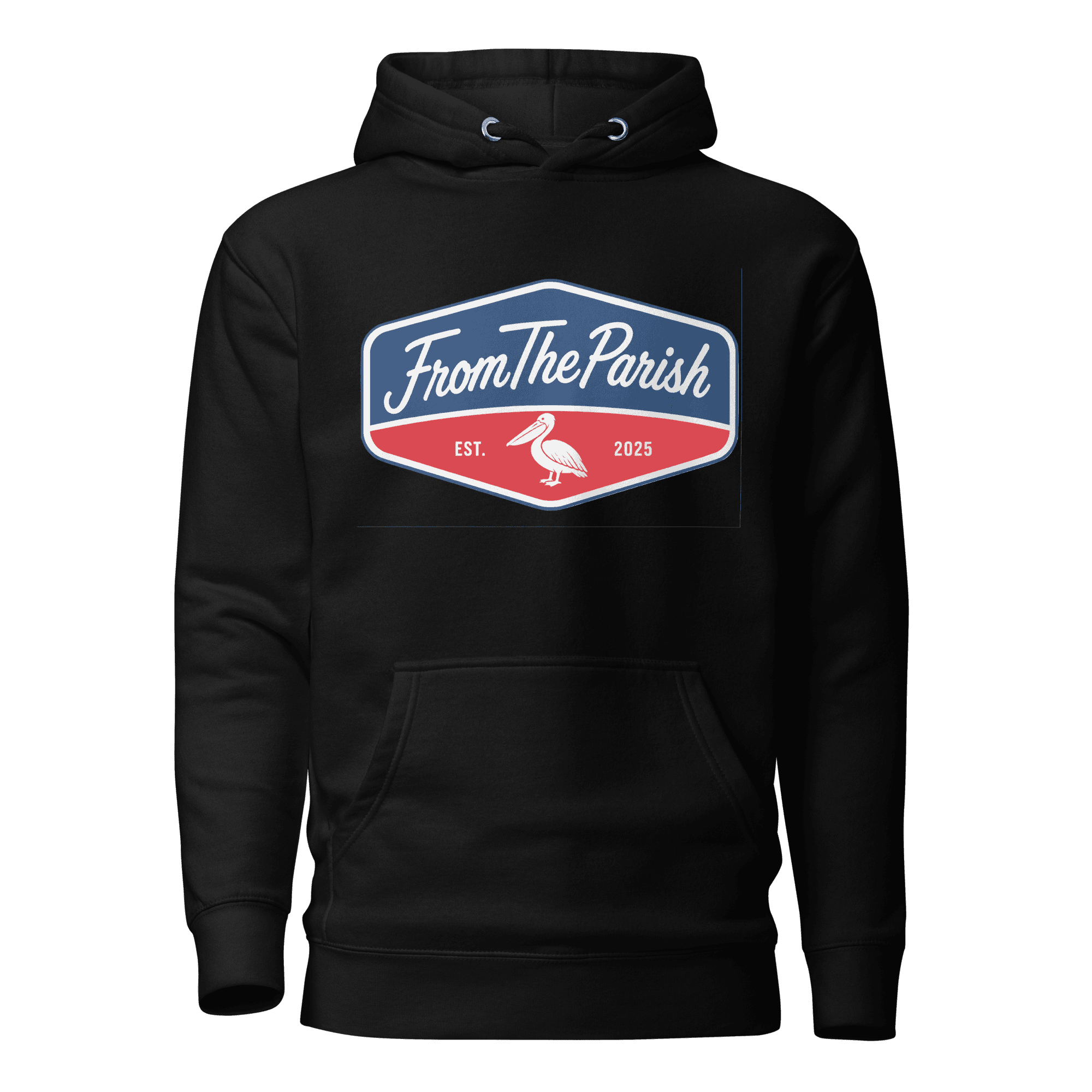 Black hoodie with From The Parish Louisiana logo and design.