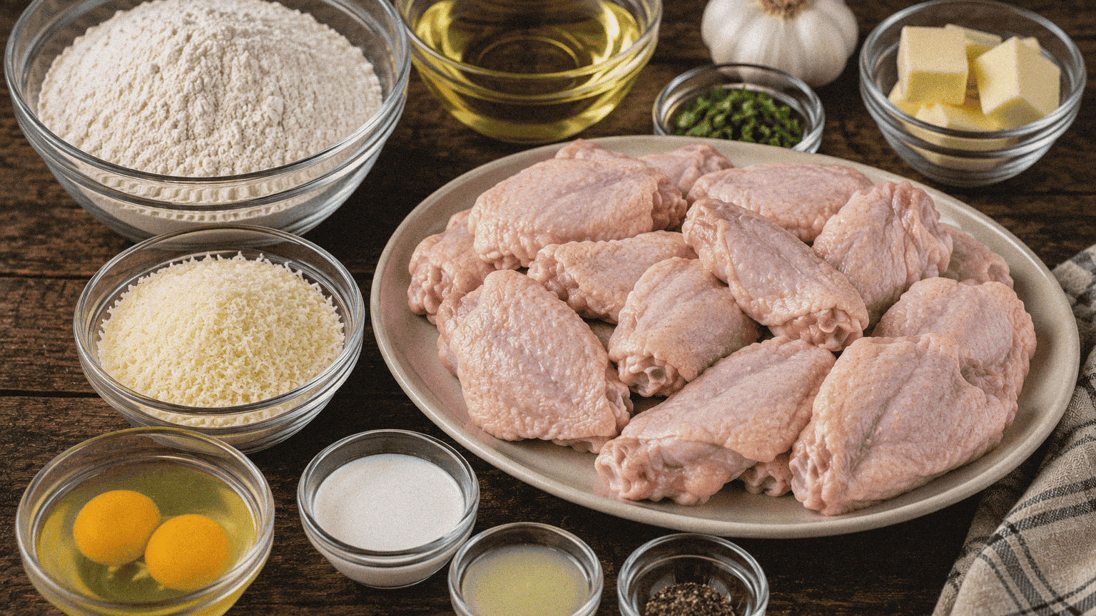 Louisiana Cajun chicken and ingredients for cooking or frying.